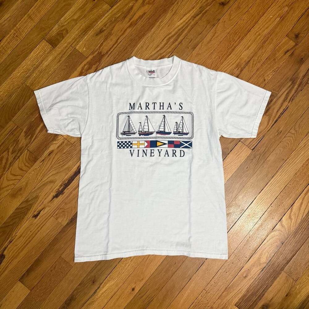 Anvil Martha’s Vineyard Nautical Sailboat Flags Graphic Tee White